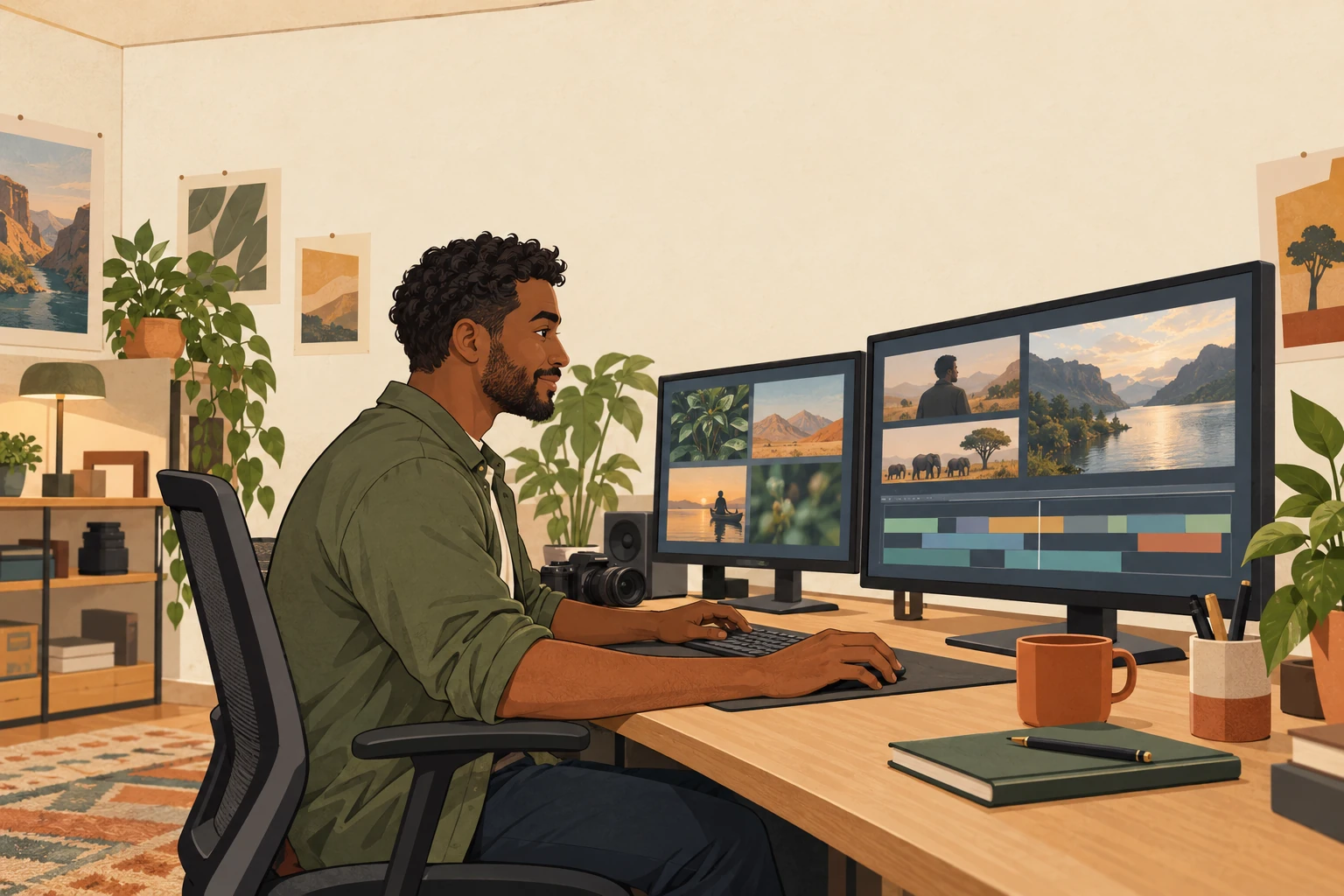 Malik editando un documental